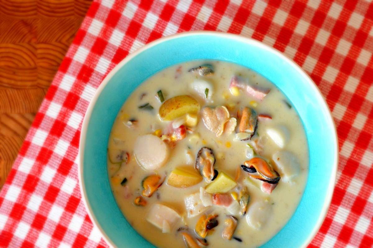 Chef Alain Bosse's seafood chowder with doublesmoked bacon and brie