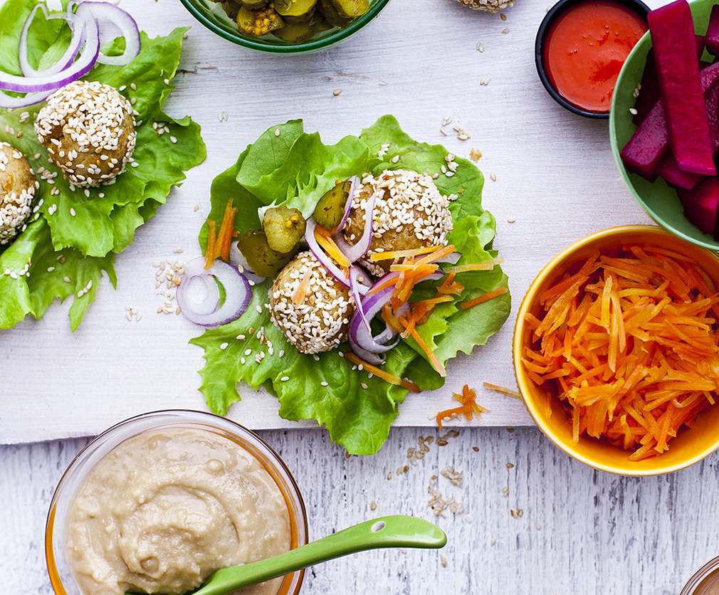 Pickled baked falafel lettuce wraps from Batch cookbook | Eat North