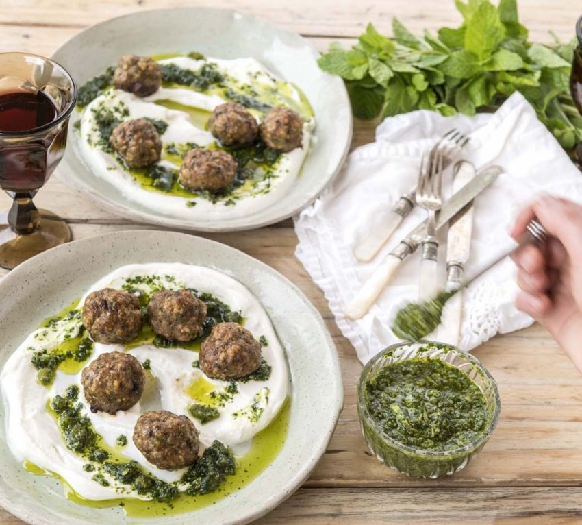 Image for Spicy Lamb Meatballs with Mint Pesto and Greek Yogurt