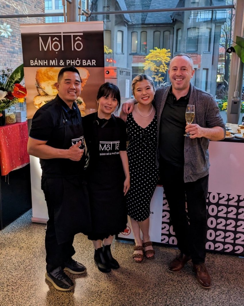 Dan Clapson with the owners of Mot To at the 2022 Air Canada Best New Restaurants event in Toronto