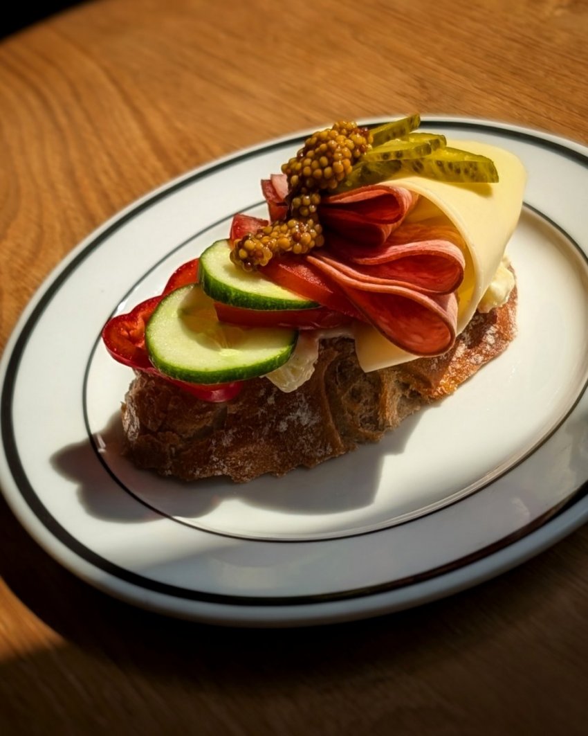 Czech-style open-faced sandwich with cured meats and pickles at Calgary’s PRASÁTKO pop-up
