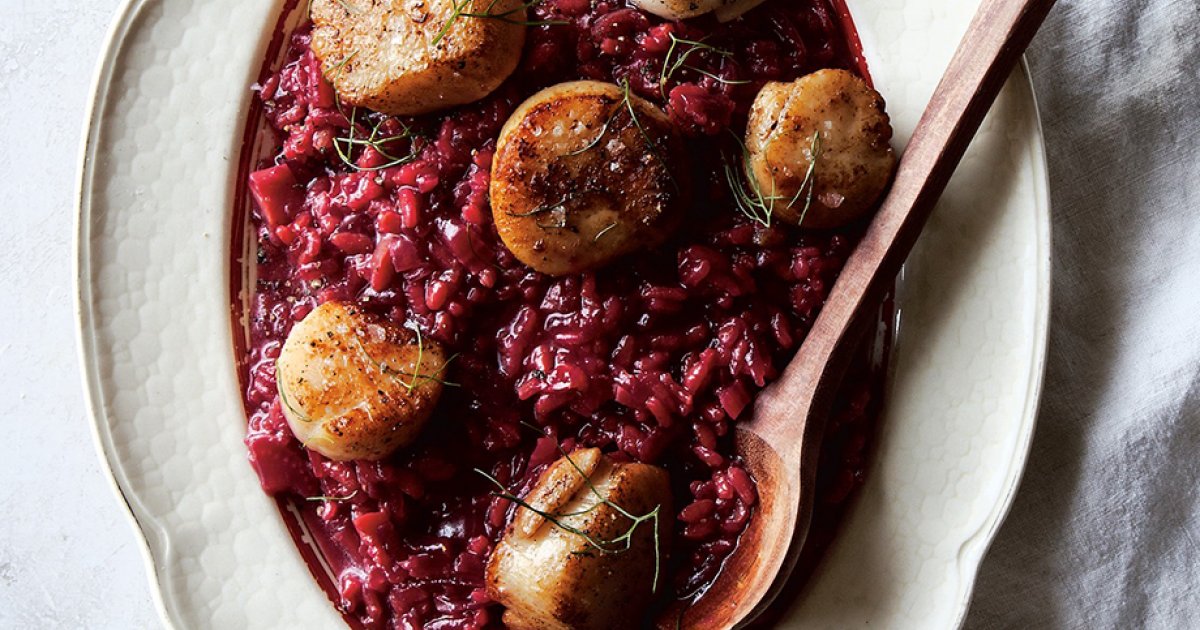 Scallops with beet risotto from A Rising Tide cookbook Eat North