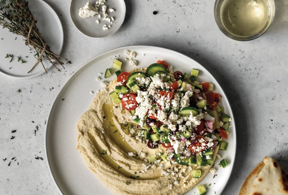 Greek salad hummus from the Eat With Us cookbook Eat North