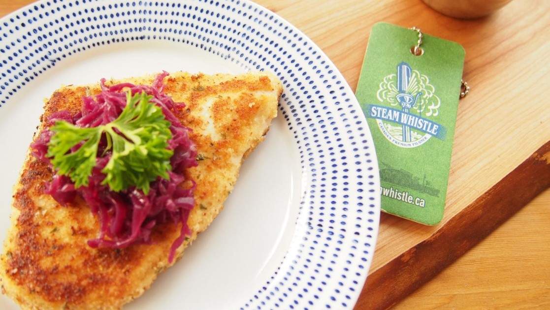 Pork tenderloin schnitzel with Steam Whistle mustard sauce Eat North