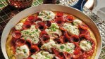 Pepperoni pizza polenta topped with burrata, basil and pepperoni from Easy Does It by Christine Flynn