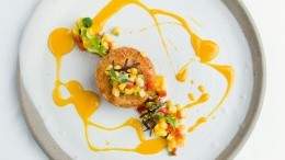 Image for Araxi's dungeness crab cakes with corn salsa