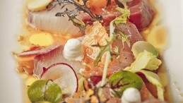 Image for Boulevard's citrus cured hamachi with hearts of palm and yuzu vinaigrette