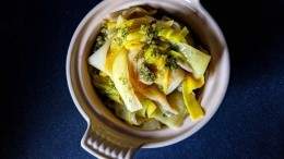 Image for Braised leeks with sunflower seed pesto