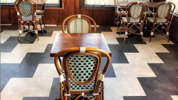 A socially-distanced dining setup inside of Annabelle's Kitchen