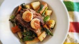 Braised beef and scallops will have you looking at the possibilities of traditional beef stew in a whole new light!
