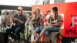 Photo of Chevy Beaulieu, Alex Hughes and Maddison Krebs performing at Blue Jay Sessions: Summer Nights by Michelle Spice Photography.