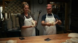 Jenn Sharp rolling dough with Bryn Rawlyk of The Night Oven (Photo credit: Flat Out Food Productions)