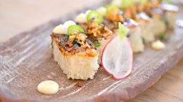 What words will we use to describe eating this pressed sushi from Vancouver's Torafuku? Definitely not 'mouthfeel'. Torafuku Vancouver menu