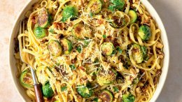 Excerpted from Lauren Toyota's cookbook Hot For Food All Day with permission by Penguin Random House. Image for Easy Brussels sprouts pasta from the Hot For Food All Day cookbook