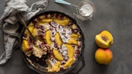 Image for Peach and raspberry clafoutis from the Bisous and Brioche cookbook