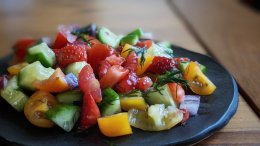 Image for 10-minute strawberry, tomato and cucumber salad recipe