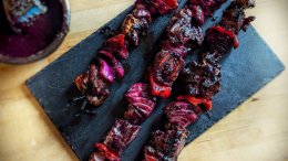 Image for Try this recipe for turkey skewers with blueberry honey garlic glaze