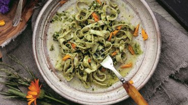 Image for Summer recipe: Flower pasta with marigold pesto from the 'Taste Buds' cookbook