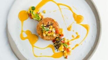 Image for Araxi&#039;s dungeness crab cakes with corn salsa