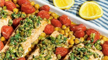 Image for Baked salmon with chickpeas and basil-olive salsa from the Conveniently Delicious cookbook