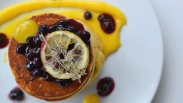 Image for Yellow Door Bistro&#039;s blueberry pancakes with blueberry thyme compote