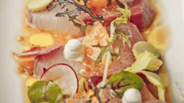 Image for Boulevard&#039;s citrus cured hamachi with hearts of palm and yuzu vinaigrette