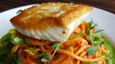 Image for Charlie’s Little Italian bucatini Romesco with Haida Gwaii halibut