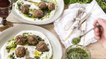 Image for Spicy Lamb Meatballs with Mint Pesto and Greek Yogurt
