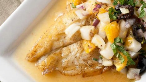 Image for Pan-fried halibut with orange fennel salsa