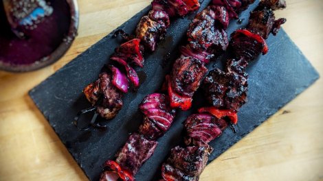 Image for Try this recipe for turkey skewers with blueberry honey garlic glaze