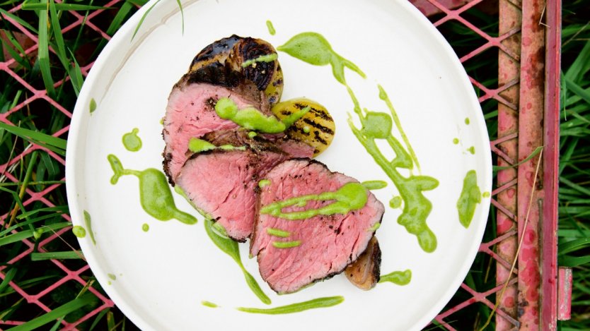 Image for Araxi&#039;s whole grilled beef tenderloin with green tomato salsa 