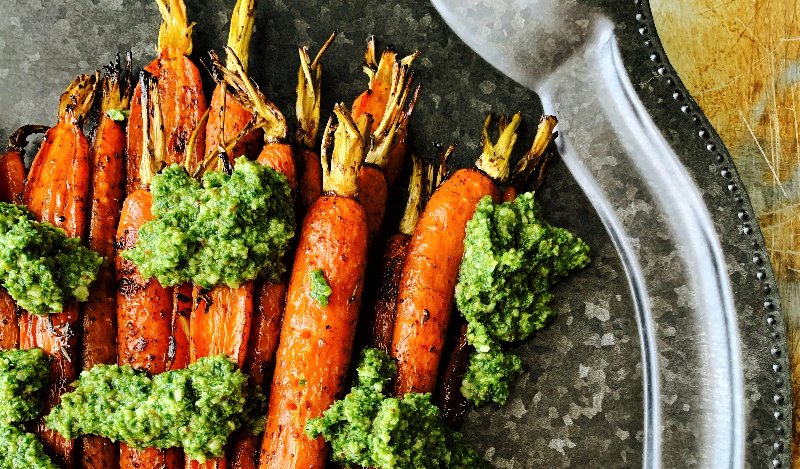 Image for Renée Kohlman’s balsamic roasted carrots with gorgeous greens pesto