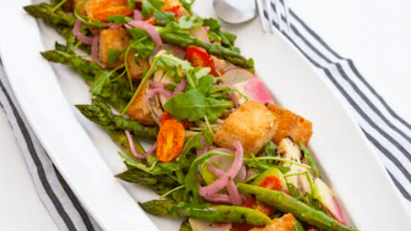 Image for Charred spring asparagus panzanella recipe