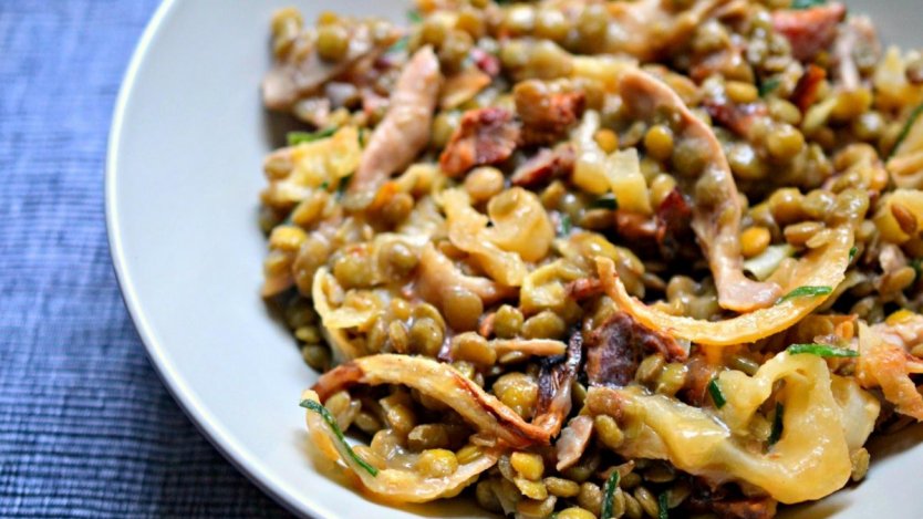 Image for Roast chicken, charred cabbage and lentil salad