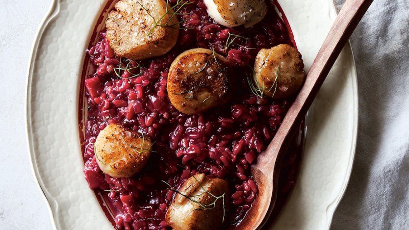 Image for Cider-seared scallops with sugar beet risotto from A Rising Tide cookbook