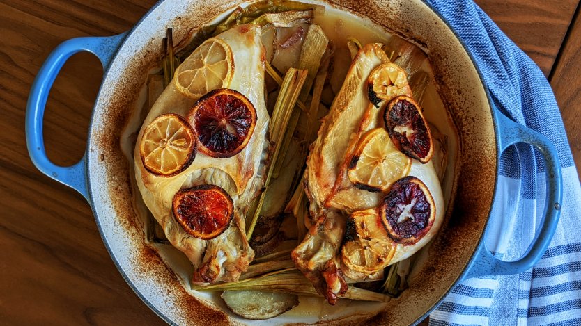 This recipe uses a mix of citrus and cider for a very delicious outcome. Image for Cider-and-citrus-brined turkey breasts