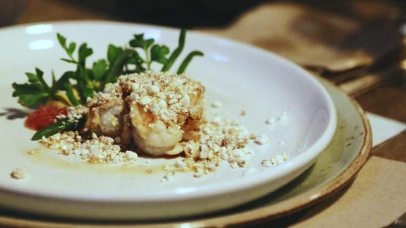 Corn and scampi dish by Jo Barrett of Oakridge Winery. Corn and scampi dish by Jo Barrett of Oakridge Winery.