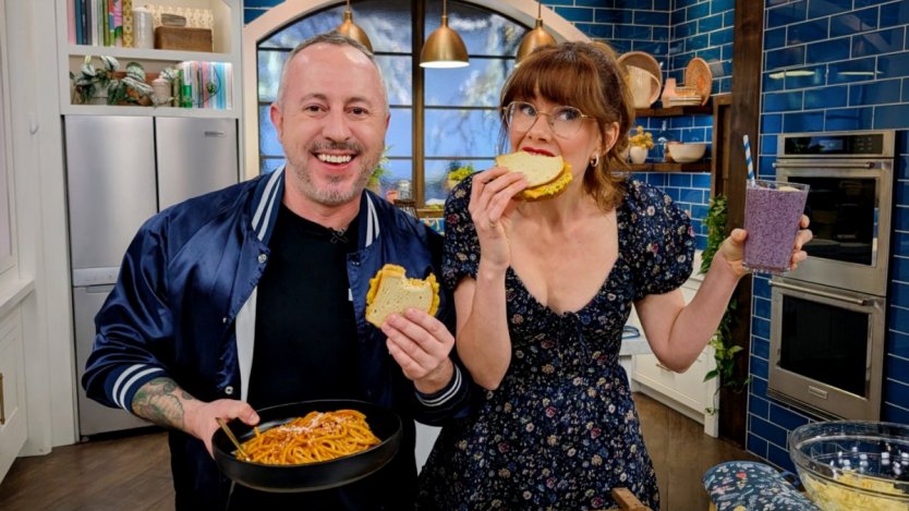 Dan Clapson and Mary Berg with tuna melts on The Good Stuff