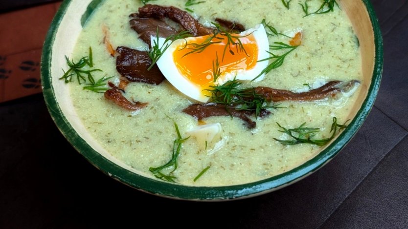 Kulajda, a traditional Czech dill and mushroom soup served at the PRASÁTKO pop-up in Calgary