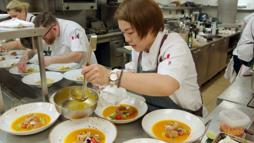Chef Jinhee Lee plates her dish during episode one's elimination challenge. Image for Top Chef Canada Season 6: episode 1 recap