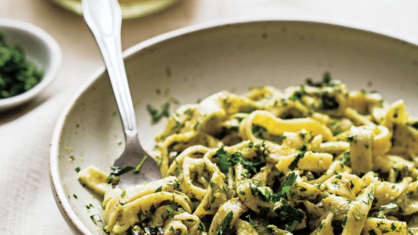 Image for frugal fennel-frond pesto and pasta recipe from The Zero-Waste Chef