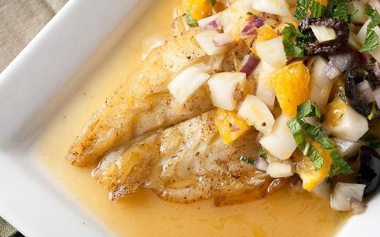 Image for Pan-fried halibut with orange fennel salsa
