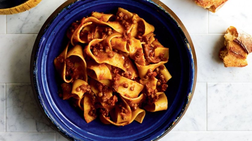 Image for Winter recipe: Lentil and mushroom bolognese from 'Everyday Mediterranean'