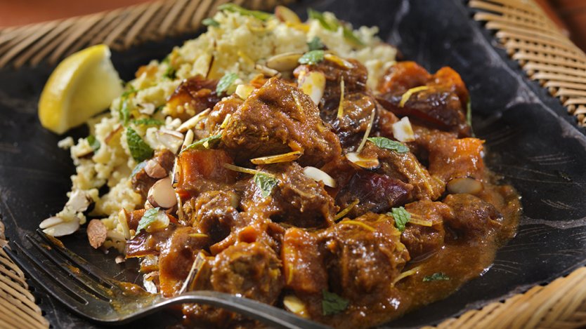 Image for Anna Olson's beef tagine on minted lemon couscous