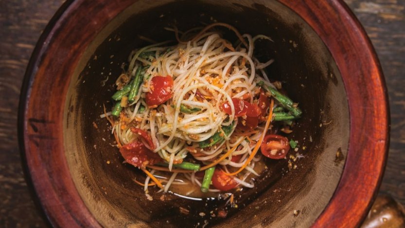 Excerpted from Maenam by Angus An. Image for Green papaya salad from Maeman cookbook
