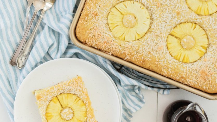 Photos and recipe provided by Penguin Random House. Image for Jillian Harris' recipe for Piña Colada sheet-pan pancakes