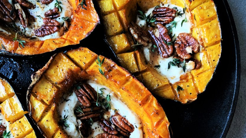 Image for Renée Kohlman’s roasted acorn squash with maple goat cheese and pecans