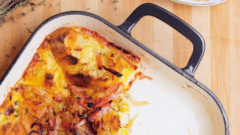 Photos and recipe provided by Penguin Random House. Image for Try Chuck Hughes' easy recipe for savoury breakfast bread pudding