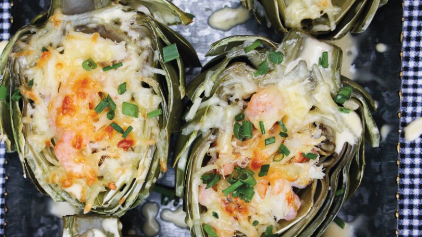Image for An easy recipe for seafood-stuffed artichokes from "The Krause Berry Farms Cookbook"