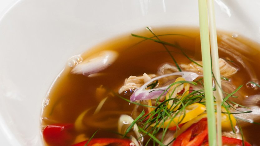 Thai Hot And Sour Soup With Shredded Chicken And Lemongrass Eat North